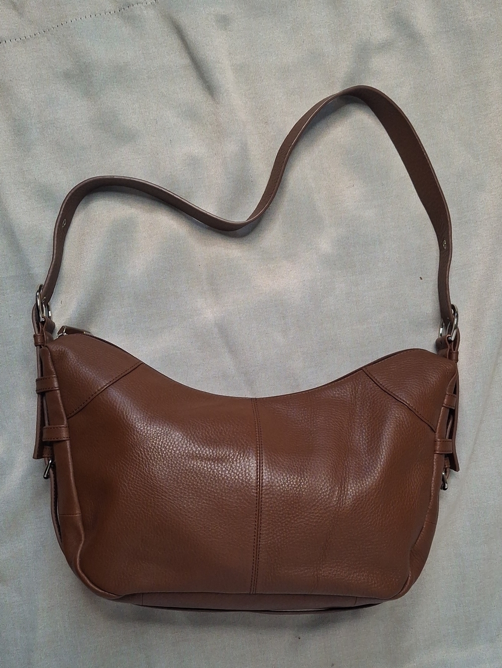 Vintage Soprano Cognac Pebbled Leather Hobo Shoulder Bag Houndstooth